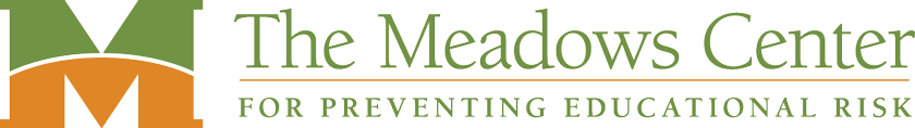 Logo of The Meadows Center for Preventing Educational Risk, featuring an uppercase letter 'M' in green and orange, followed by the organization's name in green text.