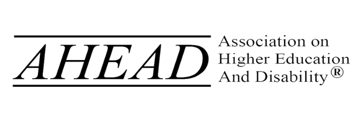 The logo for AHEAD (Association on Higher Education And Disability) in a sleek, serif font. The text reads, "AHEAD" in large, bold letters with the full name of the organization spelled out to the right.